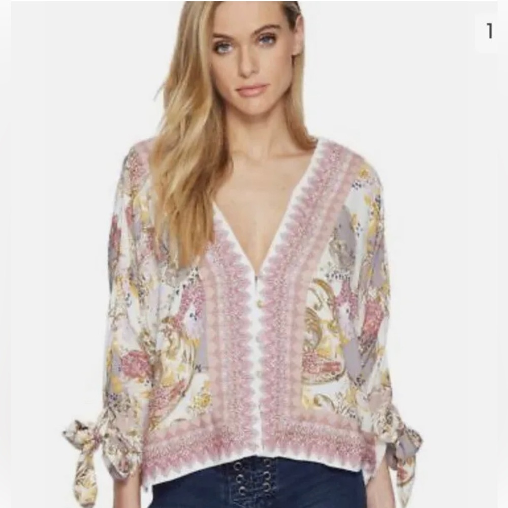 FREE PEOPLE Women's Size Small Ivory Catch Me If You Can V-Neck Loose Blouse Top